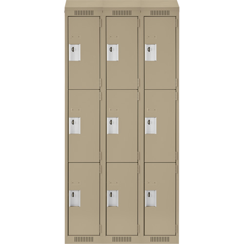 Clean Line Lockers, 3 -tier, Bank of 3, 36" x 12" x 78", Steel, Beige, Rivet (Assembled) Seaboard Timber Mart