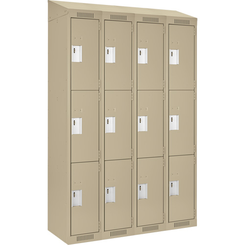 Clean Line Lockers, 3 -tier, Bank of 4, 48" x 18" x 78", Steel, Beige, Rivet (Assembled) Seaboard Timber Mart