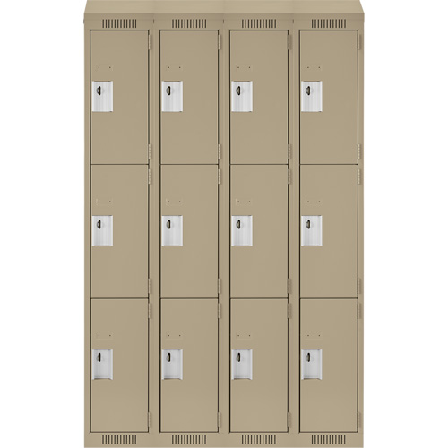 Clean Line Lockers, 3 -tier, Bank of 4, 48" x 18" x 78", Steel, Beige, Rivet (Assembled) Seaboard Timber Mart