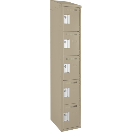 Clean Line Lockers, 5 -tier, 12" x 18" x 78", Steel, Beige, Rivet (Assembled) Seaboard Timber Mart