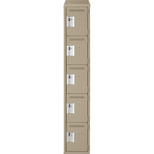 Clean Line Lockers, 5 -tier, 12" x 18" x 78", Steel, Beige, Rivet (Assembled) Seaboard Timber Mart