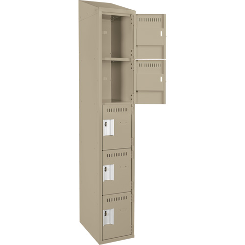 Clean Line Lockers, 5 -tier, 12" x 18" x 78", Steel, Beige, Rivet (Assembled) Seaboard Timber Mart