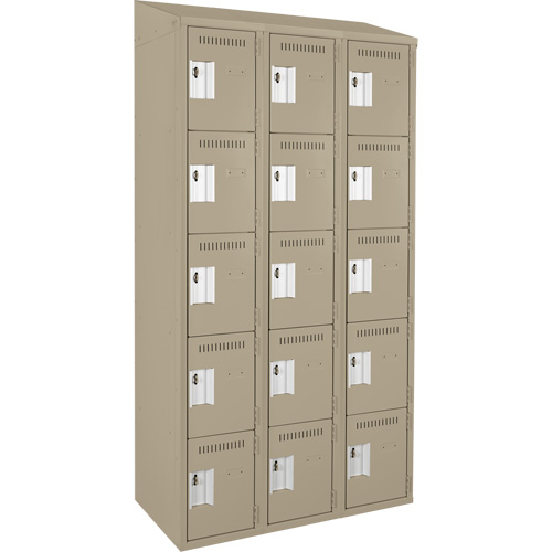 Clean Line Lockers, 5 -tier, Bank of 3, 36" x 18" x 78", Steel, Beige, Rivet (Assembled) Seaboard Timber Mart