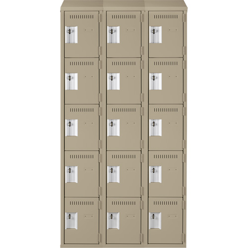 Clean Line Lockers, 5 -tier, Bank of 3, 36" x 18" x 78", Steel, Beige, Rivet (Assembled) Seaboard Timber Mart