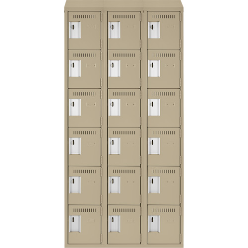 Clean Line Lockerette, 6 -tier, Bank of 3, 36" x 18" x 78", Steel, Beige, Rivet (Assembled) Seaboard Timber Mart