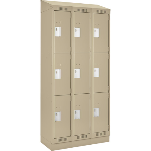 Clean Line Lockers, 3 -tier, Bank of 3, 36" x 18" x 82", Steel, Beige, Rivet (Assembled) Seaboard Timber Mart