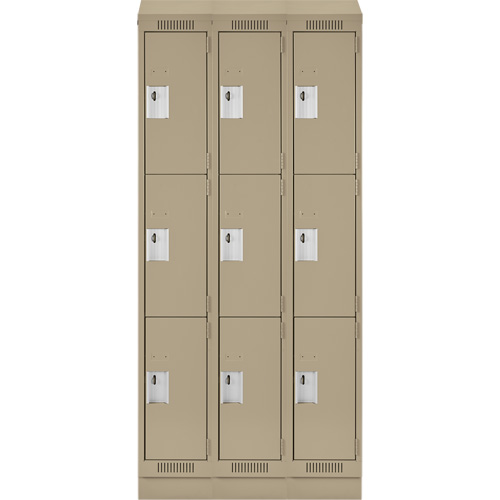 Clean Line Lockers, 3 -tier, Bank of 3, 36" x 18" x 82", Steel, Beige, Rivet (Assembled) Seaboard Timber Mart