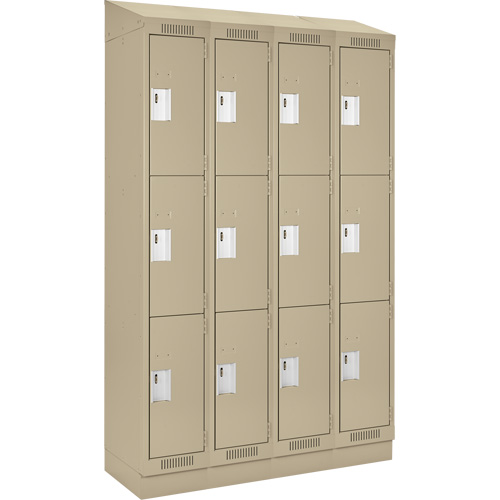 Clean Line Lockers, 3 -tier, Bank of 4, 48" x 12" x 82", Steel, Beige, Rivet (Assembled) Seaboard Timber Mart
