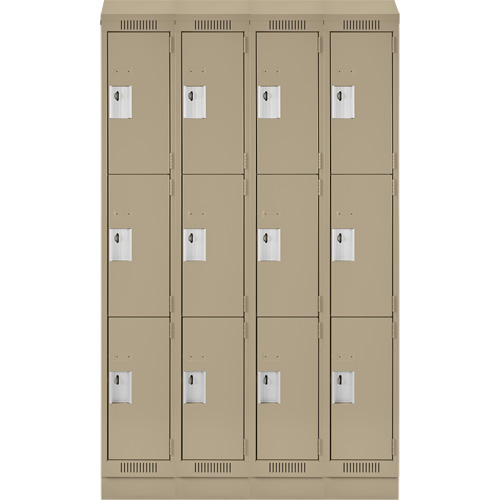Clean Line Lockers, 3 -tier, Bank of 4, 48" x 12" x 82", Steel, Beige, Rivet (Assembled) Seaboard Timber Mart