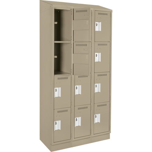 Clean Line Lockers, 4 -tier, Bank of 3, 36" x 18" x 82", Steel, Beige, Rivet (Assembled) Seaboard Timber Mart