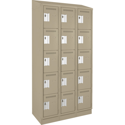 Clean Line Lockers, 5 -tier, Bank of 3, 36" x 18" x 82", Steel, Beige, Rivet (Assembled) Seaboard Timber Mart