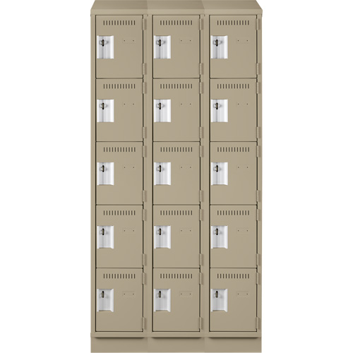 Clean Line Lockers, 5 -tier, Bank of 3, 36" x 18" x 82", Steel, Beige, Rivet (Assembled) Seaboard Timber Mart