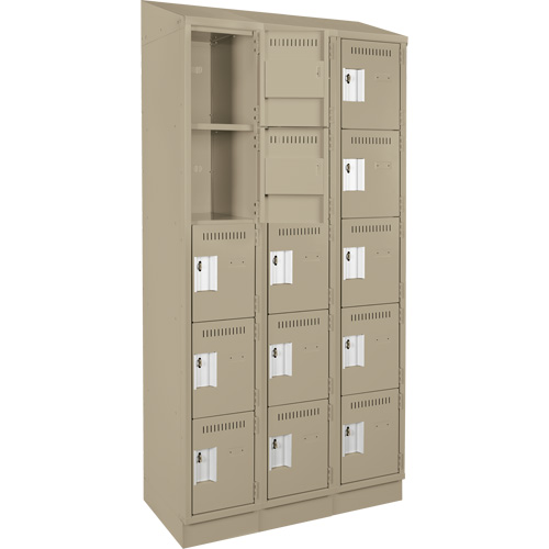 Clean Line Lockers, 5 -tier, Bank of 3, 36" x 18" x 82", Steel, Beige, Rivet (Assembled) Seaboard Timber Mart