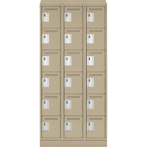 Clean Line Lockerette , 6 -tier, Bank of 3, 36" x 18" x 82", Steel, Beige, Rivet (Assembled) Seaboard Timber Mart