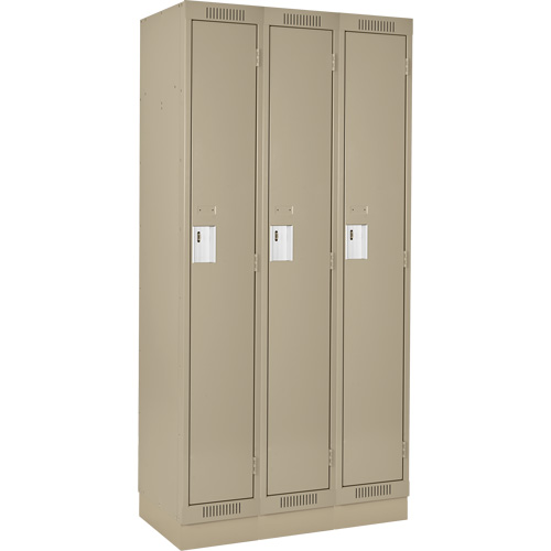 Clean Line Lockers, Bank of 3, 45" x 18" x 76", Steel, Beige, Rivet (Assembled) Seaboard Timber Mart