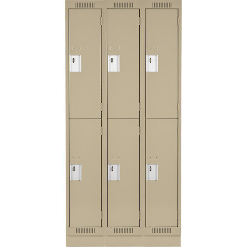 Clean Line Lockers, 2 -tier, Bank of 3, 36" x 12" x 76", Steel, Beige, Rivet (Assembled) Seaboard Timber Mart