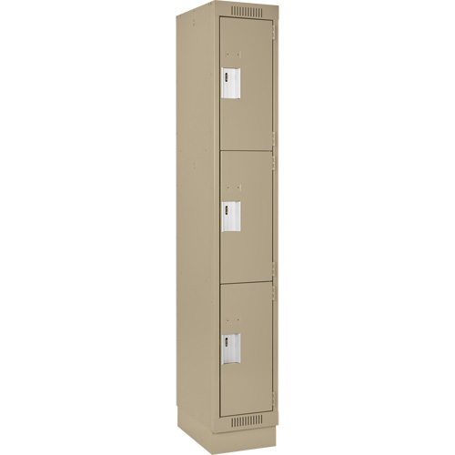 Clean Line Lockers, 3 -tier, 12" x 12" x 76", Steel, Beige, Rivet (Assembled) Seaboard Timber Mart
