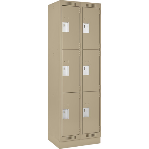 Clean Line Lockers, 3 -tier, Bank of 2, 24" x 12" x 76", Steel, Beige, Rivet (Assembled) Seaboard Timber Mart