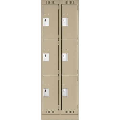 Clean Line Lockers, 3 -tier, Bank of 2, 24" x 12" x 76", Steel, Beige, Rivet (Assembled) Seaboard Timber Mart