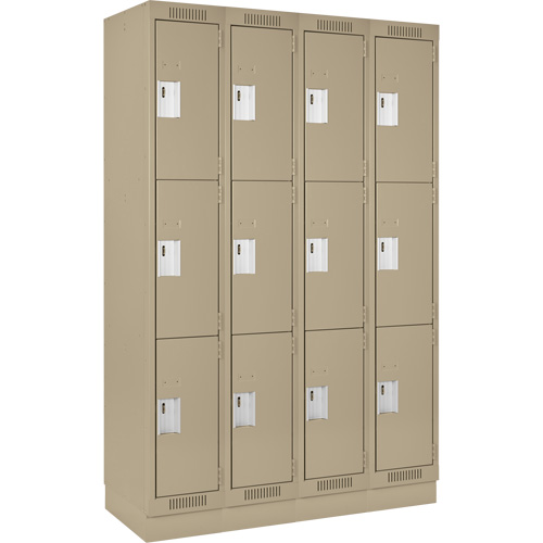 Clean Line Lockers, 3 -tier, Bank of 4, 48" x 12" x 76", Steel, Beige, Rivet (Assembled) Seaboard Timber Mart