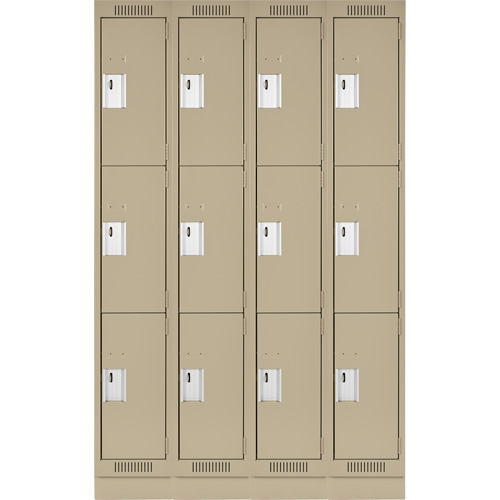 Clean Line Lockers, 3 -tier, Bank of 4, 48" x 12" x 76", Steel, Beige, Rivet (Assembled) Seaboard Timber Mart