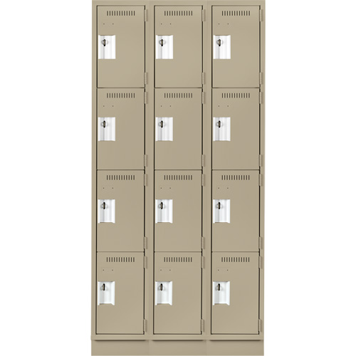 Clean Line Lockers, 4 -tier, Bank of 3, 36" x 12" x 76", Steel, Beige, Rivet (Assembled) Seaboard Timber Mart