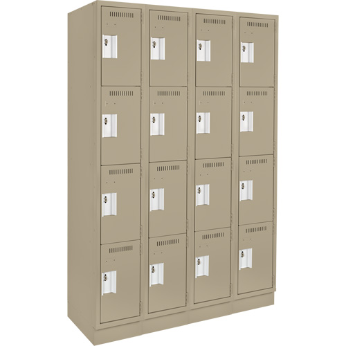 Clean Line Lockers, 4 -tier, Bank of 4, 48" x 12" x 76", Steel, Beige, Rivet (Assembled) Seaboard Timber Mart