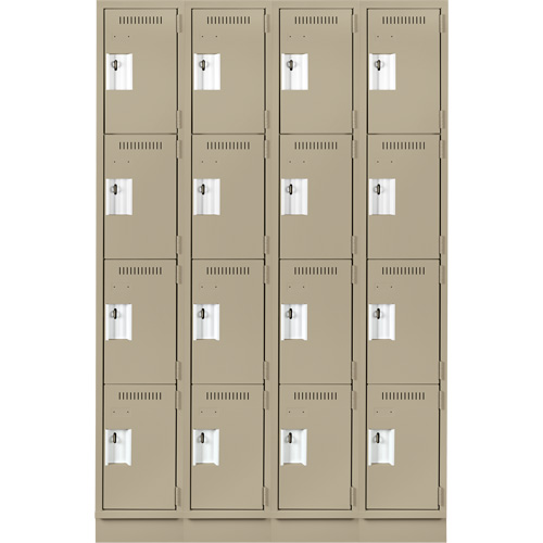Clean Line Lockers, 4 -tier, Bank of 4, 48" x 12" x 76", Steel, Beige, Rivet (Assembled) Seaboard Timber Mart