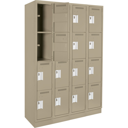 Clean Line Lockers, 4 -tier, Bank of 4, 48" x 12" x 76", Steel, Beige, Rivet (Assembled) Seaboard Timber Mart