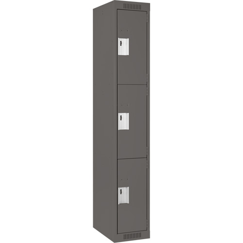 Clean Line Lockers, 3 -tier, 12" x 18" x 72", Steel, Charcoal, Rivet (Assembled) Seaboard Timber Mart