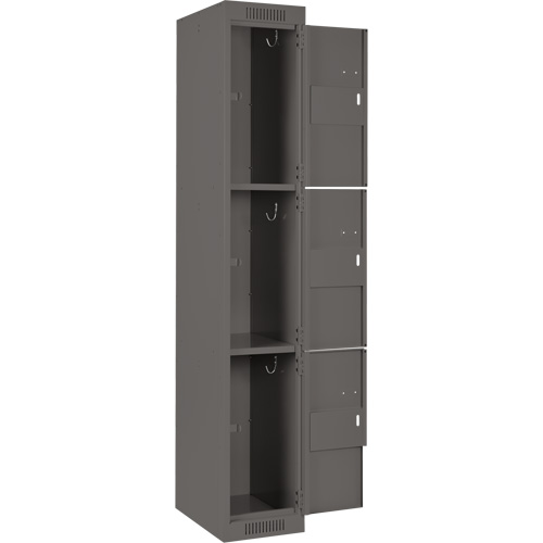 Clean Line Lockers, 3 -tier, Bank of 3, 36" x 18" x 72", Steel, Charcoal, Rivet (Assembled) Seaboard Timber Mart