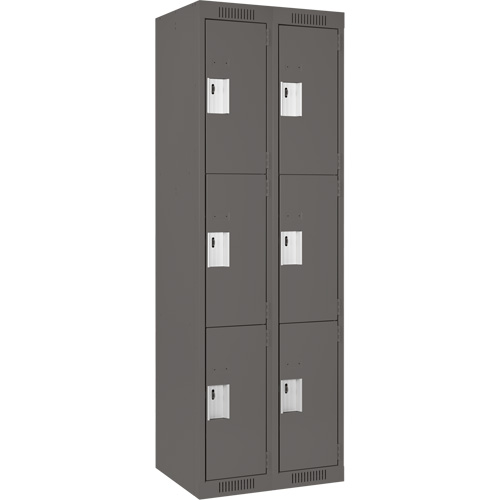 Clean Line Lockers, 3 -tier, Bank of 2, 24" x 18" x 72", Steel, Charcoal, Rivet (Assembled) Seaboard Timber Mart