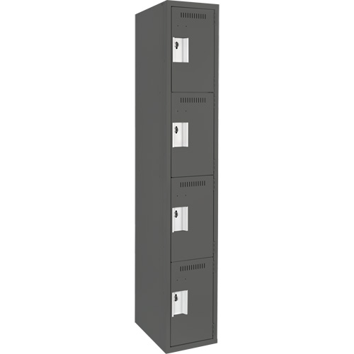 Clean Line Lockers, 4 -tier, 12" x 18" x 72", Steel, Charcoal, Rivet (Assembled) Seaboard Timber Mart
