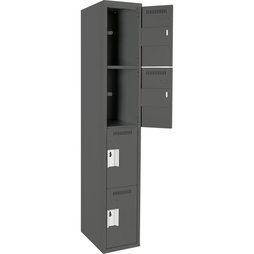 Clean Line Lockers, 4 -tier, 12" x 18" x 72", Steel, Charcoal, Rivet (Assembled) Seaboard Timber Mart