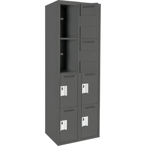 Clean Line Lockers, 4 -tier, Bank of 2, 24" x 18" x 72", Steel, Charcoal, Rivet (Assembled) Seaboard Timber Mart