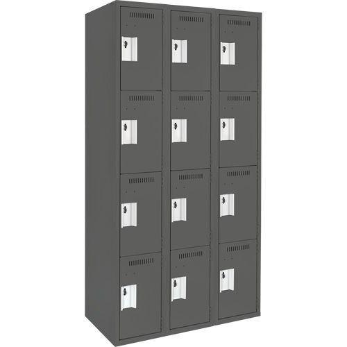 Clean Line Lockers, 4 -tier, Bank of 3, 36" x 18" x 72", Steel, Charcoal, Rivet (Assembled) Seaboard Timber Mart