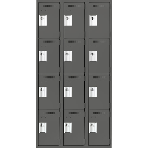 Clean Line Lockers, 4 -tier, Bank of 3, 36" x 18" x 72", Steel, Charcoal, Rivet (Assembled) Seaboard Timber Mart