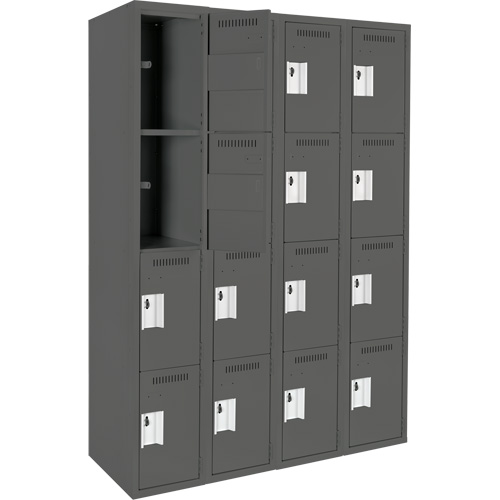 Casiers Clean Line, 4 niveaux, Bloc de 4, 48" x 18" x 72", Acier, Charbon, Rivet (assembl&eacute;) Seaboard Timber Mart