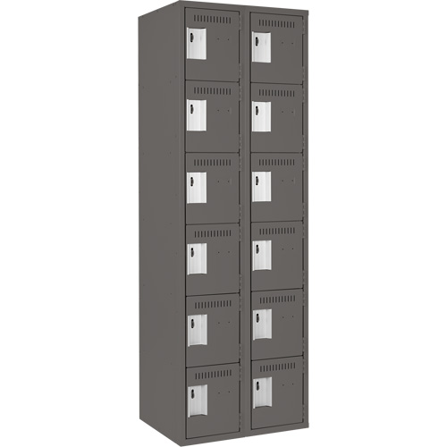Clean Line Lockerette, 6 -tier, Bank of 2, 24" x 18" x 72", Steel, Charcoal, Rivet (Assembled) Seaboard Timber Mart