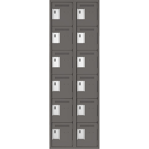 Clean Line Lockerette, 6 -tier, Bank of 2, 24" x 18" x 72", Steel, Charcoal, Rivet (Assembled) Seaboard Timber Mart
