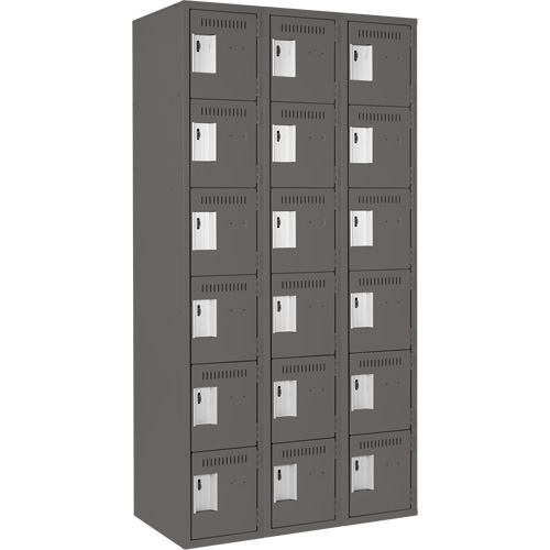 Clean Line Lockerette, 6 -tier, Bank of 3, 36" x 18" x 72", Steel, Charcoal, Rivet (Assembled) Seaboard Timber Mart