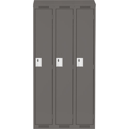 Clean Line Lockers, Bank of 3, 36" x 12" x 78", Steel, Charcoal, Rivet (Assembled) Seaboard Timber Mart
