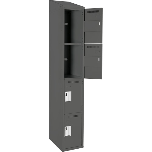 Clean Line Lockers, 4 -tier, 12" x 18" x 78", Steel, Charcoal, Rivet (Assembled) Seaboard Timber Mart