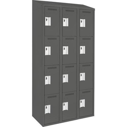Clean Line Lockers, 4 -tier, Bank of 3, 36" x 18" x 78", Steel, Charcoal, Rivet (Assembled) Seaboard Timber Mart