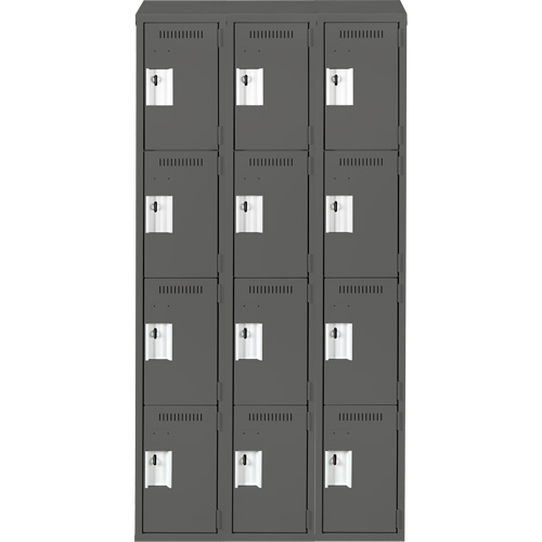 Clean Line Lockers, 4 -tier, Bank of 3, 36" x 18" x 78", Steel, Charcoal, Rivet (Assembled) Seaboard Timber Mart