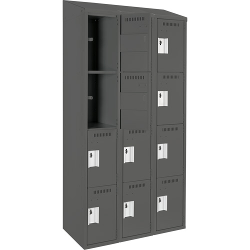 Clean Line Lockers, 4 -tier, Bank of 3, 36" x 18" x 78", Steel, Charcoal, Rivet (Assembled) Seaboard Timber Mart