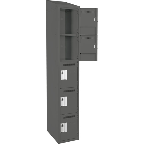 Clean Line Lockers, 5 -tier, 12" x 18" x 78", Steel, Charcoal, Rivet (Assembled) Seaboard Timber Mart