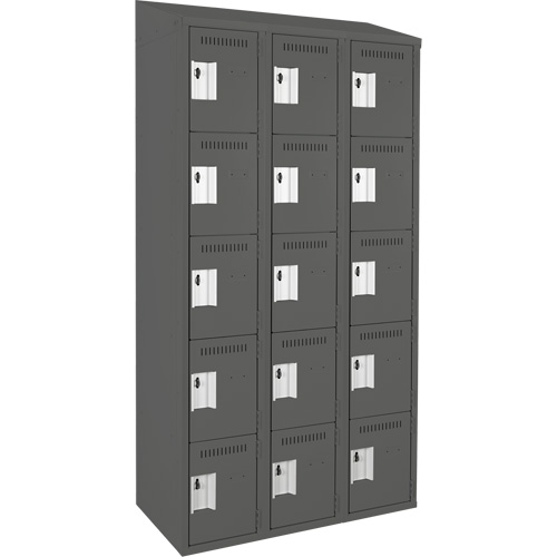 Clean Line Lockers, 5 -tier, Bank of 3, 36" x 18" x 78", Steel, Charcoal, Rivet (Assembled) Seaboard Timber Mart