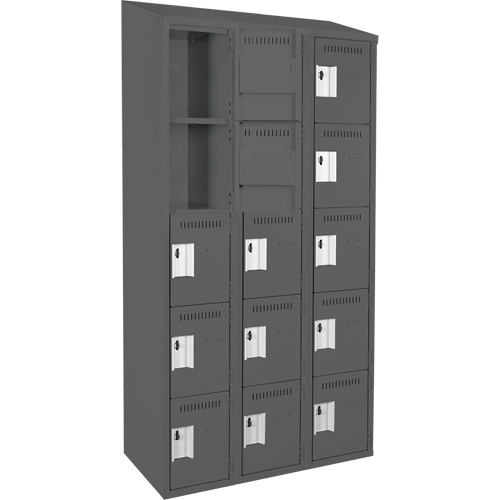 Clean Line Lockers, 5 -tier, Bank of 3, 36" x 18" x 78", Steel, Charcoal, Rivet (Assembled) Seaboard Timber Mart