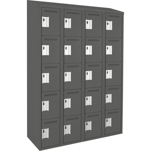 Clean Line Lockers, 5 -tier, Bank of 4, 48" x 18" x 78", Steel, Charcoal, Rivet (Assembled) Seaboard Timber Mart